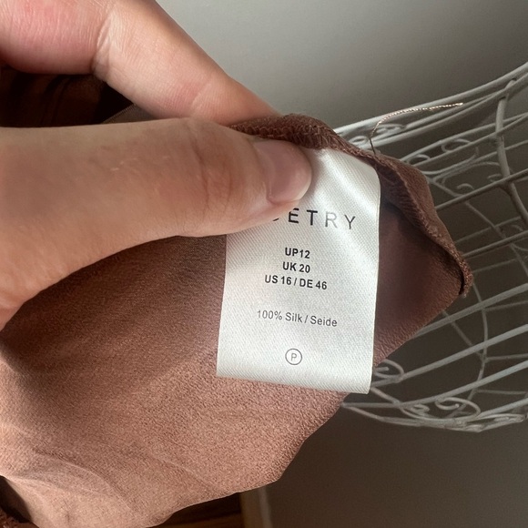 Poetry Blouse Long Sleeve 100% Silk Shirt US Burnt Orange Taupe Button Front 16 - Picture 4 of 5